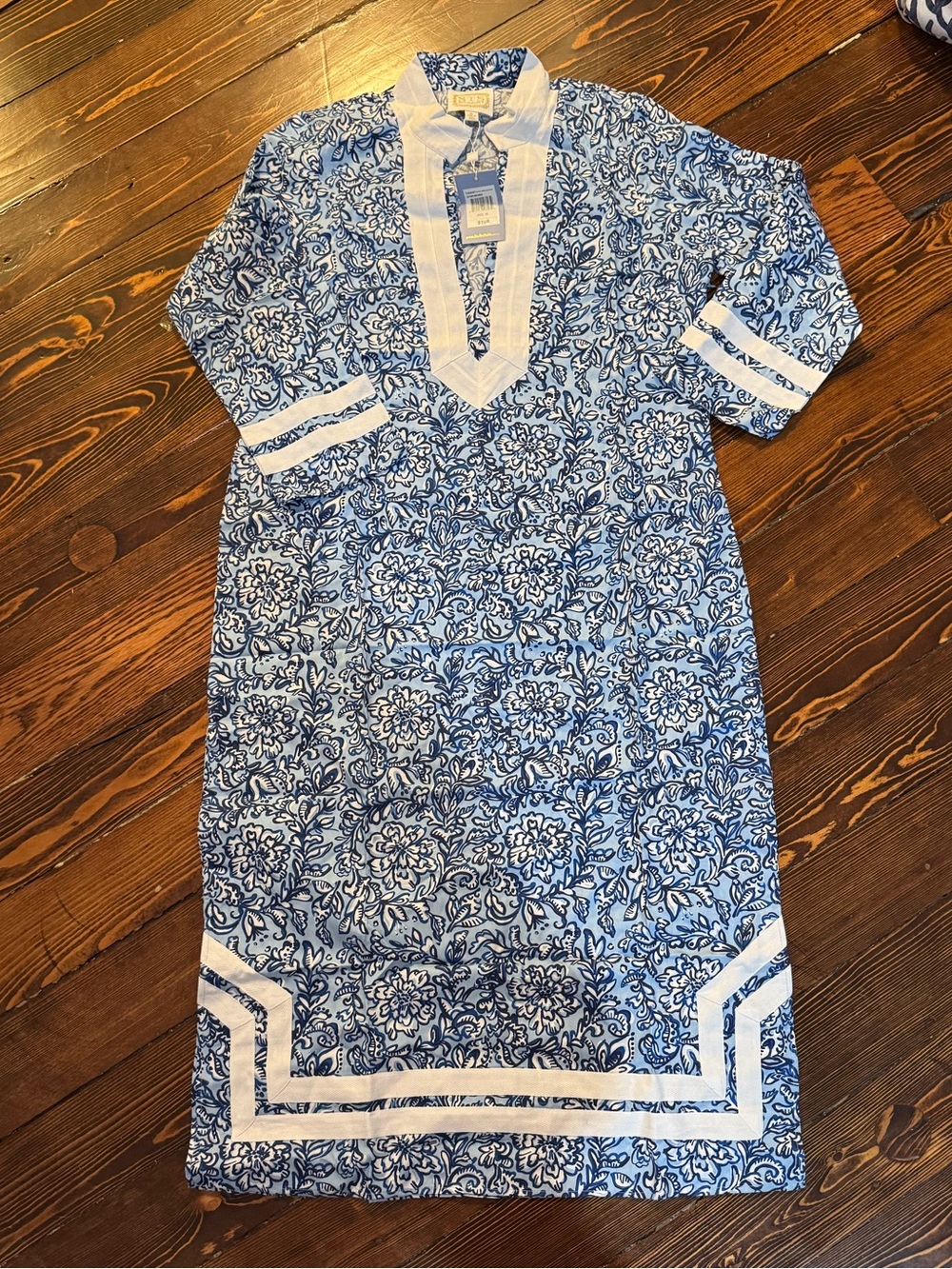 Sail to Sable Blue and White Printed Maxi Tunic Dress